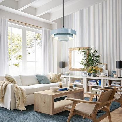 Light Blue Nordic Pendant Light, 59" Adjustable Cord, Mid Century Modern Ceiling Chandelier for Entryway, Laundry Room, Dining Room, Retro Hanging Lamp
