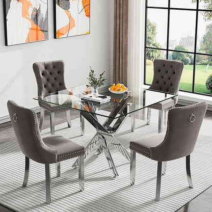 Square Glass Dining Table,Glass Dining Room Table with Metal Legs, Modern Kitchen Table for Home, Kitchen, Dining Room