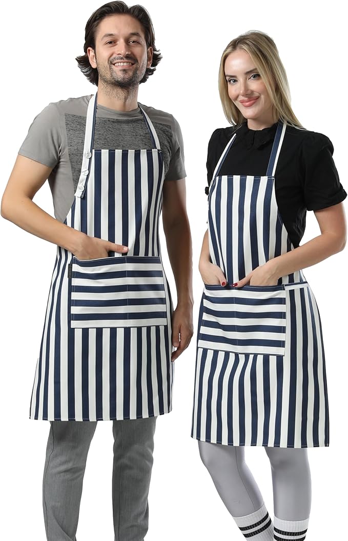 TOSHEX Kitchen Apron Waterdrop Resistant Cotton Apron with adjustable Aprons for Women with Pockets Cooking Apron Chef Apron for Men (1, Navy Blue)