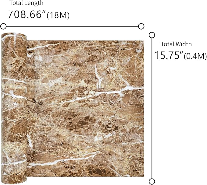 VEELIKE 15.7''x708'' Brown Marble Contact Paper for Countertops Waterproof Wallpaper Decorative Roll for Counter Top Covers Cabinets Kitchen Furniture Wall Self Adhesive Peel and Stick Removable