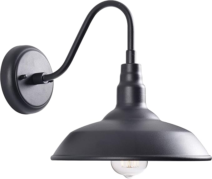 Kenroy Home Dale 10'' Modern 1-Light Outdoor Wall Sconce Wall Light, Wall Mounted Light with Black Metal Round Shade for Porch, Patio or Garage, Black