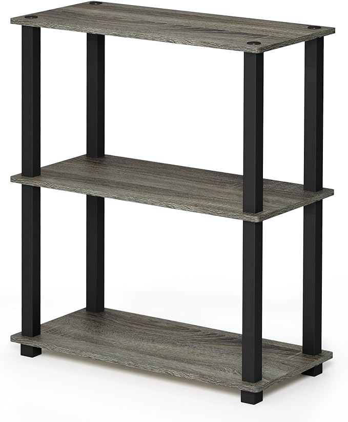 Furinno TURN-S-TUBE Storage Shelves, 3-Tier Book Shelf, Corner Shelf, Toolless Open Shelves, for Organization and Storage, Living Room, Garage, Home Office, French Oak