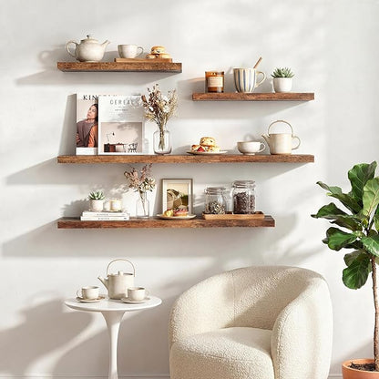 Dreamland 36 Inches Floating Shelves for Wall, 9.3" Deep Long Floating Shelves Set of 2, Large Display & Storage Shelf, Wall Shelf for Bathroom Bedroom Living Room Kitchen Office, Rustic Brown