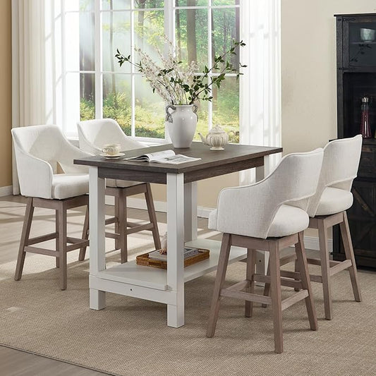 47.25" Dining Table for 2 4 6 Rectangular Rustic Solid Wood Dining Room Table with Storage for Kitchen, Living Room, Home Office, Brown and White