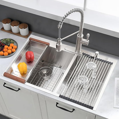 33x22 Inch Double Bowl Kitchen Sink Drop In - 16 Gauge Stainless Steel Top Mount Drop In Sink, 60/40 Split, Durable for Home Kitchen
