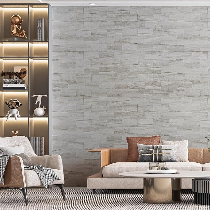 Art3d 10-Pack Peel and Stick Wall Tile for Backsplash, Stick on Stone Tile for Kitchen Bathroom Fireplace Vanitity in Biege Marble