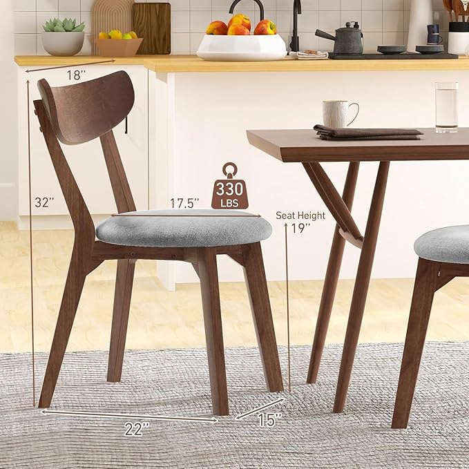 NAFORT Dining Chairs Set of 4 with Curved High Back Soft Cushion, Mid-Century Modern Fabric Upholstered Kitchen & Dining Room Chairs, 4 Kitchen Chairs for Living Room, Restaurant