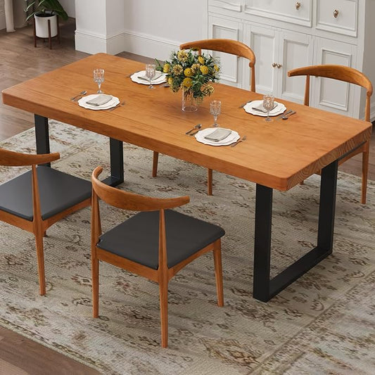 Stylish Modern Minimalist Solid Wood Dining Table with Sturdy Metal Base – Easy Assembly, Versatile Design for Dining Rooms, Living Seats 4-6 (63 * 27.5 * 29.5)