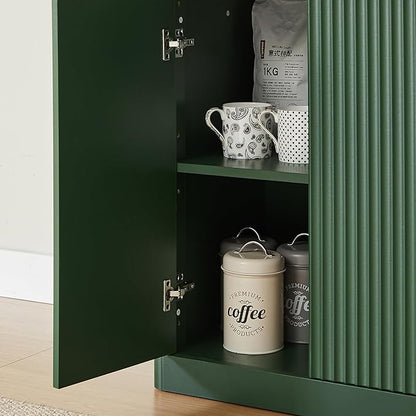 Ball & Cast 67" Modern Fluted Sideboard Buffet Cabinet with Storage,Curved Design Kitchen Coffee Bar Cabinet with 6 Doors & Shelves,Wood Credenza Cabinets Media Console for Living Room,Green