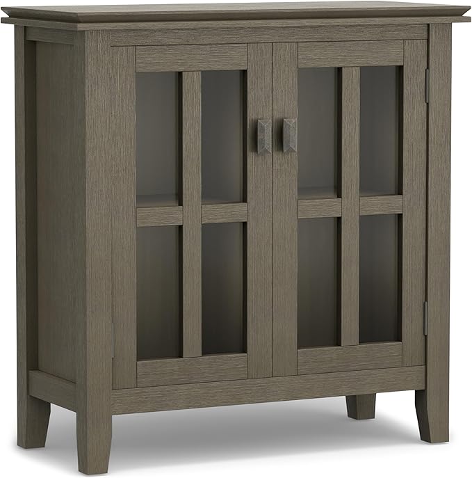 SIMPLIHOME Artisan SOLID WOOD 30 Inch Wide Contemporary Low Storage Cabinet in Farmhouse Grey, For the Living Room, Entryway and Family Room
