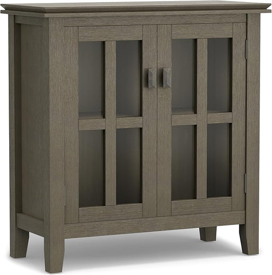 SIMPLIHOME Artisan SOLID WOOD 30 Inch Wide Contemporary Low Storage Cabinet in Farmhouse Grey, For the Living Room, Entryway and Family Room