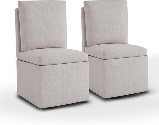 KISLOT Upholstered Dining Chairs with Casters, Modern Dining Room Chairs Set of 2 with Hidden Storage & 4 Wheels, Single Sofa Chair for Kitchen, Reading Room, Waiting Room, Linen