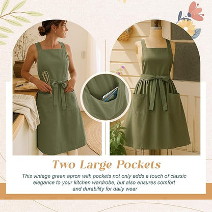 100% Cotton Aprons with Pockets Pinafore Dress for Women Vintage Cute Aprons for Kitchen Baking Gardening Painting