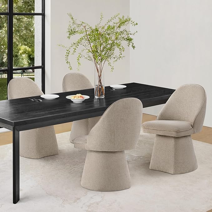 KISLOT Swivel Dining Chairs Set of 4, Upholstered Mid Century Modern Deskchair with Round Back, Linen Fabric Kitchen Chairs for Dining Room, Bedroom, Dressing Room, Khaki