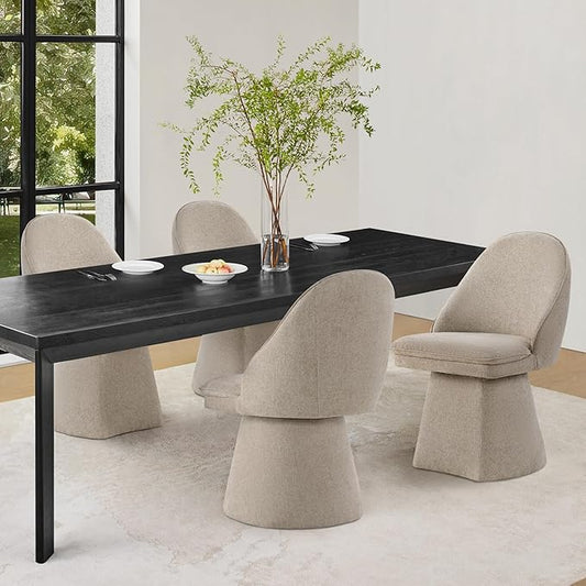 KISLOT Swivel Dining Chairs Set of 4, Upholstered Mid Century Modern Deskchair with Round Back, Linen Fabric Kitchen Chairs for Dining Room, Bedroom, Dressing Room, Khaki
