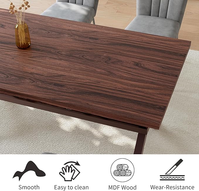 HIPIHOM 63" Dining Table for 4, MDF Kitchen Table with Dining Chairs, Strong Metal Legs, Ideal for Kitchen Living Room