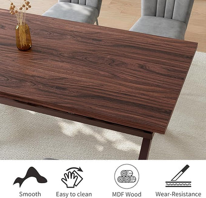 HIPIHOM 63 Inch Modern Dining Room Table Set for 6, MDF Kitchen Table with Upholstered Chairs, Scratch-Resistant Surface, Strong Metal Legs, Great for Apartments and Breakfast Nooks