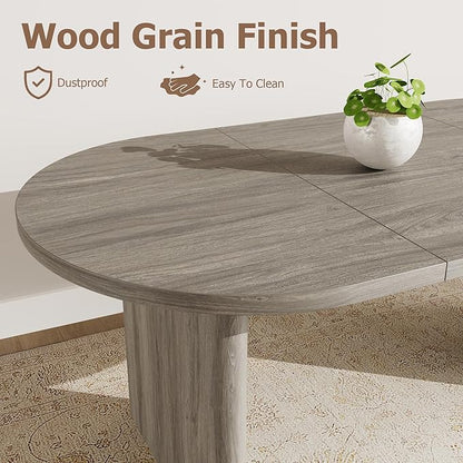 GarveeHome Oval Dining Table for 6-8 People, Long Large Kitchen Table with Thick Sturdy Wooden Base, Farmhouse Dining Room Table for for Kitchen, Living Room, Office (70.87" Long,Grey Walnut)