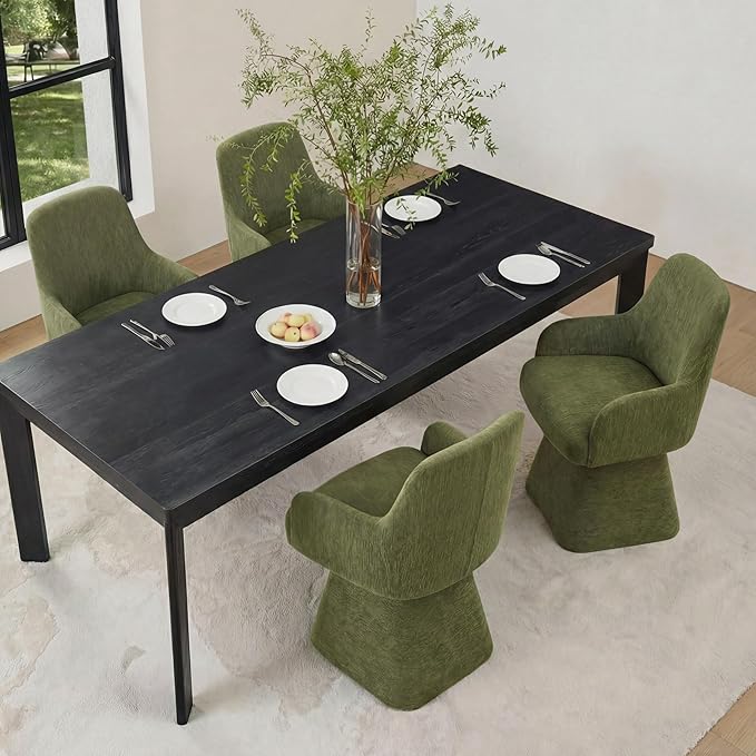 KISLOT Swivel Dining Chairs Set of 4, Mid Century Modern Chairs Fabric Upholstered Armchair with Armrest & Ergonomic Backrest for Dining Room, Kitchen, Bedroom, Living Room, Green, 4 Boxs