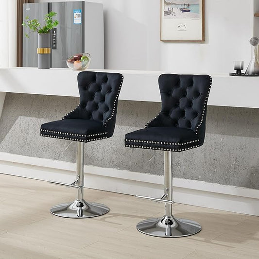 Modern Dining Chair Mid-Century Kitchen Table and Chairs with Sturdy Stable Base, Easy Assembly Luxury Furniture for Dining Room, Home Pub and Kitchen Island,Black-Foam-2PC-2