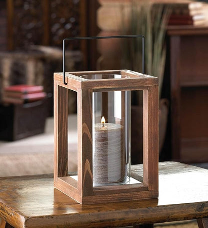 Zingz & Thingz Wooden Candle Lanterns, Decorative Light Home Decor, 9" Tall, Rustic Garden