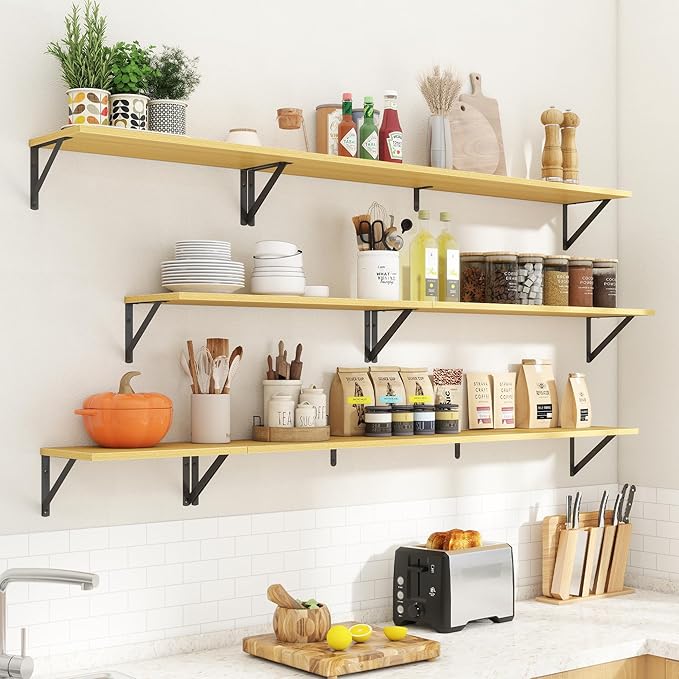 Acovy Floating Shelves for Wall Decor,24" Wx8 D Wall Mount Floating Bookshelf Set of 2,Hanging Storage Shelf with Sturdy Metal Brackets,Wooden Shelf for Living Room,Bedroom,Bathroom,Oak