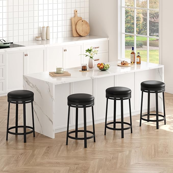 GAOMON 24 inch Swivel Bar Stools Set of 4, Counter Height Barstool with Footrest and PU Leather Upholstery, Metal Frame, Kitchen Barstools for Kitchen Island, Home Bar, Black