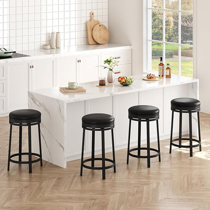 GAOMON 24 inch Swivel Bar Stools Set of 4, Counter Height Barstool with Footrest and PU Leather Upholstery, Metal Frame, Kitchen Barstools for Kitchen Island, Home Bar, Black