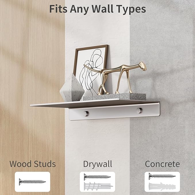 Danpoo Metal Wall Shelf, Small Floating Shelf Bathroom Wall Shelf, 12" Display Shelves for Wall Storage, Grey