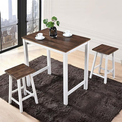 Small Kitchen Island with Seating, Modern Farmhouse 3 Piece Counter Height Dining Set, Solid Wood Counter Bar, Space Saving Breakfast Pub Set for 2, Ideal for Small Home