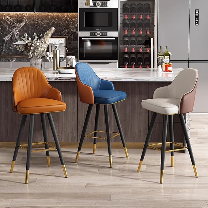 360° s, Leather Upholstered Counter Stools with Back and Footrest, Chairs for Home, Kitchen Island, Dining Room,Green+brown-75CM
