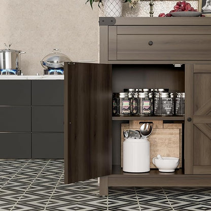 Flamaker Sideboard Buffet Cabinet with Storage, Farmhouse Coffee Bar Cabinet with 1 Drawer and 2 Barn Doors, Barn Door Console Table, Storage Cabinet for Kitchen, Dining Room, Entryway (Rustic Oak)