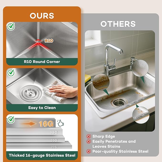 Rhbamoa 27 Inch RV Kitchen Sink,T304 Stainless Steel Kitchen Sinks for RV,50/50 Undermount Double Sink,Outdoor Sinks with Brushed Finish (27'' X 16'' X 7'')
