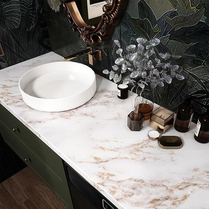 Wallercity White Gold Marble Contact Paper for Countertops Self Adhesive Peel and Stick Granite Wallapper Marble Wall Paper for Kitchen Counter Top Old Furniture Cabinets Shelf Liner Wrap 24''x315''