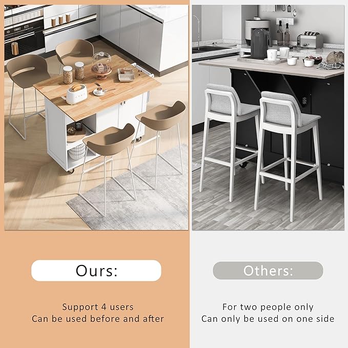 RUNNA Kitchen Island with Foldable Counter Top,Kitchen Storage Cart with Slide-Out Shelf,Towel Rack and Drawer, Rolling Cart on Wheels,Living Room,Dining Room (White@036)