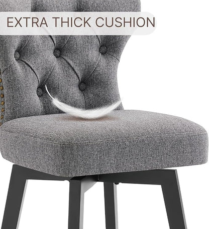 KISLOT Counter Height Barstools 26 inch Upholstered Button Tufted Swivel Bar Stools with Back for Kitchen Island,Set of 3,Dark Grey Fabric