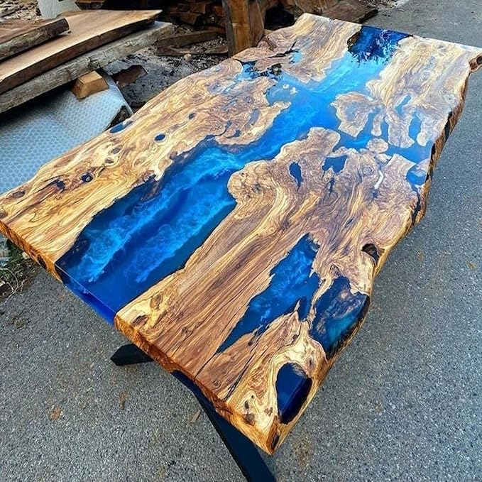RESINHOMEFURNITURE Turquoise Island Blue Epoxy Resin Dining Table Coffee Table Console Table Patio Table Conference Table Kitchen Table Central Table Bar Counter Table End/Side Table