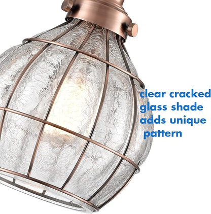 YUBOLE Glass Pendant Light Red Antique Copper Dimmable Kitchen Hanging Light Fixture Cracked Glass Shade Lighting for Dining Table Foyer Bedroom