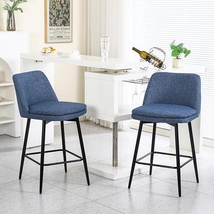 Modern Dining Chairs,Set of 2,Sturdy and Stylish,Simple Natural Design,Swivel Bar Stools with Back,Versatile Use in Kitchen Island Pub,Applicable to Front Porch,Garden,Patio,Reception Room,Blue-Linen