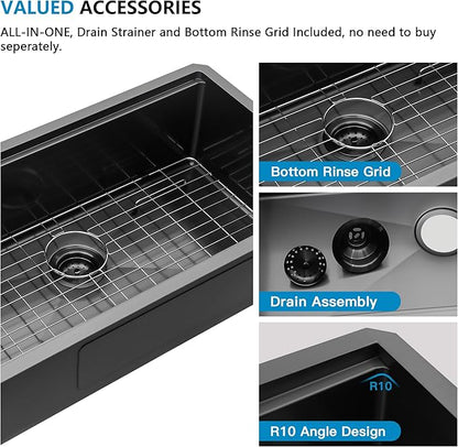 36 Undermount Kitchen Sink Black - Fulorni 36"x19" Kitchen Sink Ledge Workstation Gunmetal Black NANO-PVD 16 Gauge 304 Stainless Steel Under Counter Large Single Bowl Basin