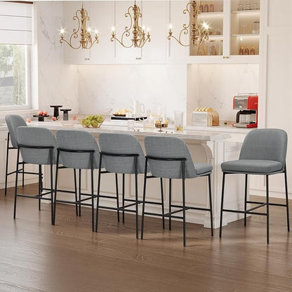 COLAMY Counter Height Bar Stools Set of 6, 25 Inch Modern Fabric Kitchen Island Stools with Back, Upholstered Counter Barstools Armless Bar Chairs with Metal Legs for Island Dining Room Bar,Dark Grey