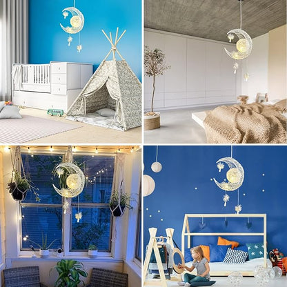 TISLYCO Kids Ceiling Light, Moon Chandelier, Girls Chandelier for Bedroom, Nursery Light Fixture