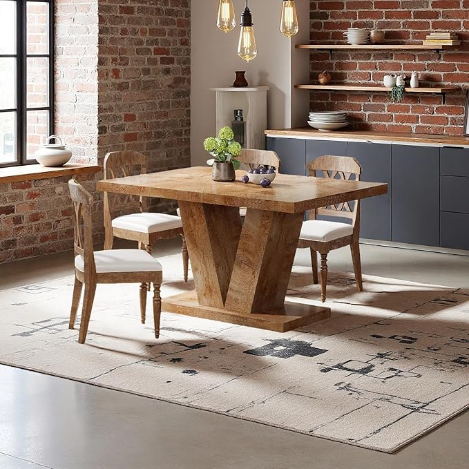Oigavfd 47 Inch Dining Table, Rectangular Kitchen Table for 4 with Heavy Duty Pedestal Base, Modern Farmhouse Wood Dining Table for Dining Room, Kitchen, and Small Space (Light Oak Brown)