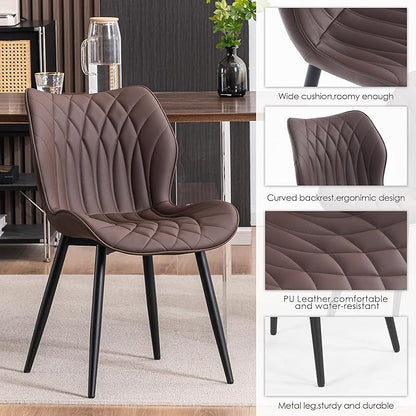 Kidol & Shellder Dining Chairs Set of 2, PU Leather Upholstered Kitchen Chairs with Back Armless, Mid Century Modern Side Chair for Dining Room, Living Room, Lounge, Restaurant, Brown
