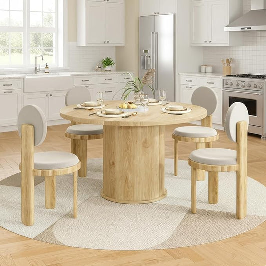 Farini 43" Round Dining Table for 4-6,Modern Kitchen Room Table with Wood Top & Sturdy Metal Base,Natural