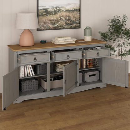Furniture Dash Solid Wood Sideboard Buffet 65.9" W, 16.9" D, 31.6" H - Wooden Storage Cabinet, Cupboard Console Table, Ideal for Living Room, Kitchen Island, Dining Room