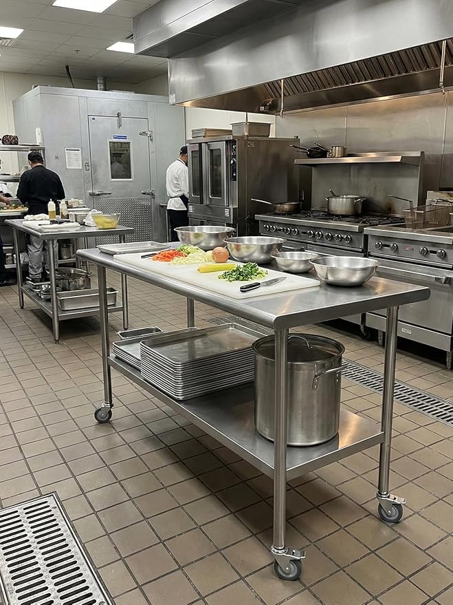 Atelicf All-Stainless Steel Prep Table, 24 X 48 Inches, with Wheels and Adjustable Undershelf, Heavy-Duty for BBQ,Restaurants,Hotels,Workshops,Kitchens,Gardens, and Garages