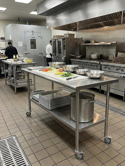 Atelicf All-Stainless Steel Prep Table, 24 X 48 Inches, with Wheels and Adjustable Undershelf, Heavy-Duty for BBQ,Restaurants,Hotels,Workshops,Kitchens,Gardens, and Garages