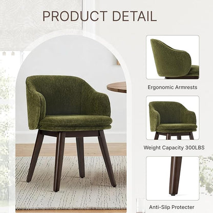 KISLOT Wooden Dining Chairs Set of 4, Fabric Upholstered Modern Dining Room Chairs with Barrel Backrest & Double-Layer Thick Cushion for Living Room, Restaurant, Kitchen and Café, Green, 2 Boxs