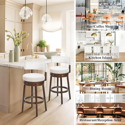 COLAMY Swivel Bar Stool, 30 Inch Swivel Counter Height Bar Chair, Wood Modern Upholstered Barstools with Back for Kitchen Island Dining Room, Beige